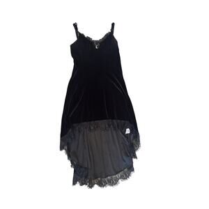 Black Velvet Romantic High Low Dress with Moon Accent Charm - Size M